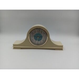 VTG Spartus Beige Mantle Clock #5228 Plastic USA WORKS 14x6.5" Retro MCM